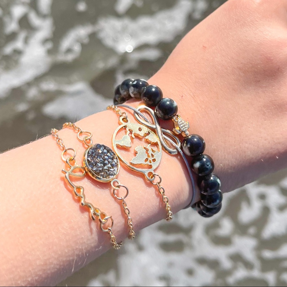 5 pcs Boho Turtle Chain Pendant Gold Bracelet Set!